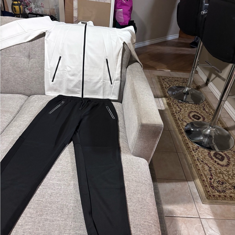 White and Black Windbreaker Jacket